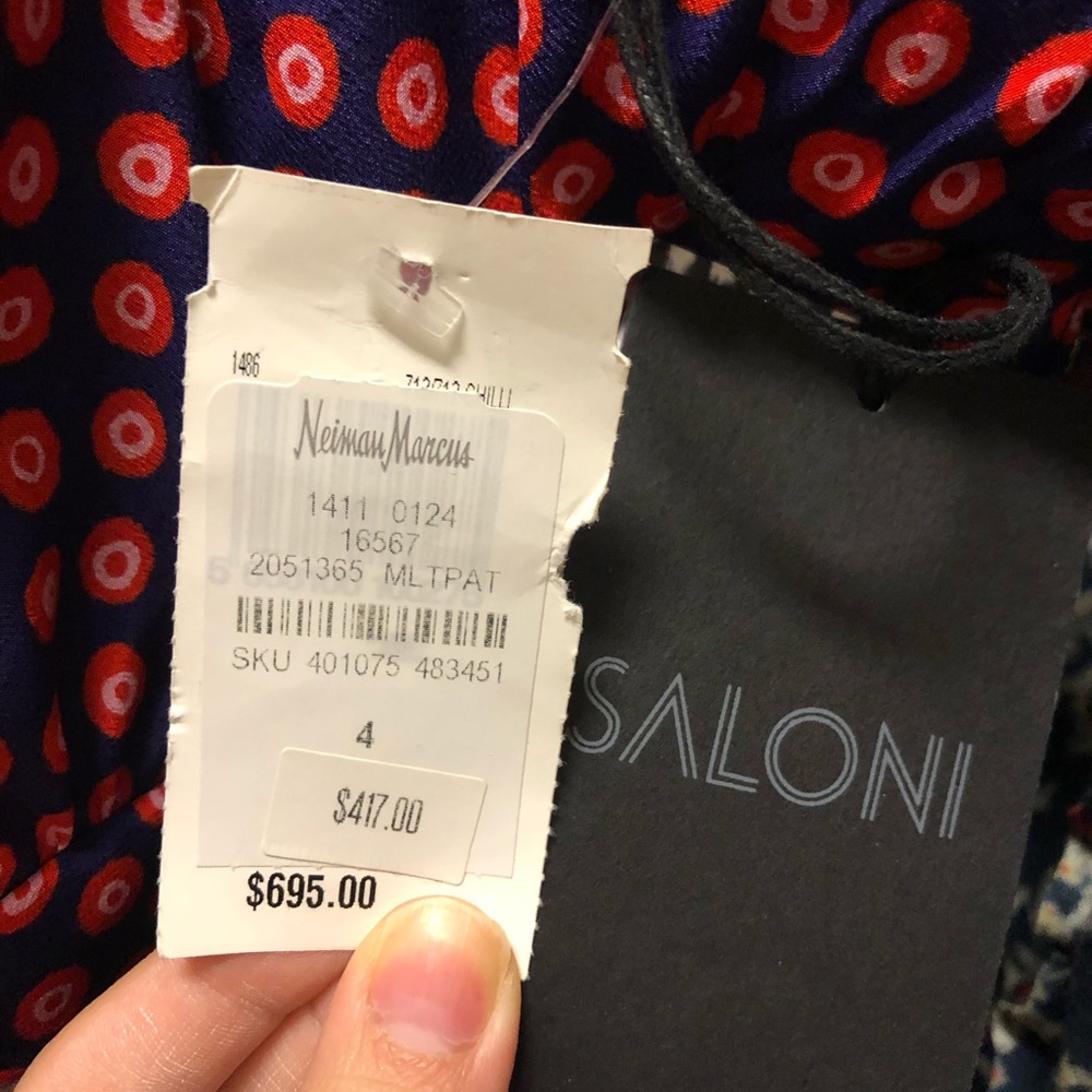 NWT Saloni Floral-Print Dotted Midi Dress - Picture 5 of 9